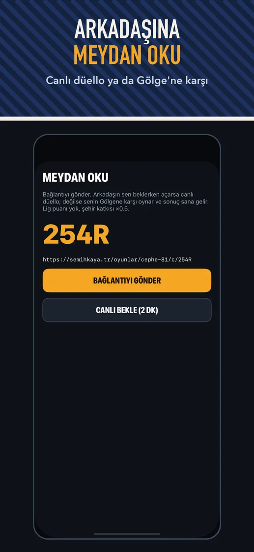 App Store ekranı: ARKADAŞINA MEYDAN OKU — Canlı düello ya da Gölge’ne karşı