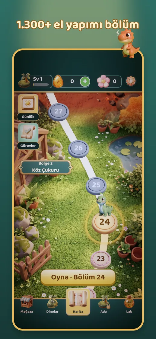 App Store ekranı: 1.300+ el yapımı bölüm