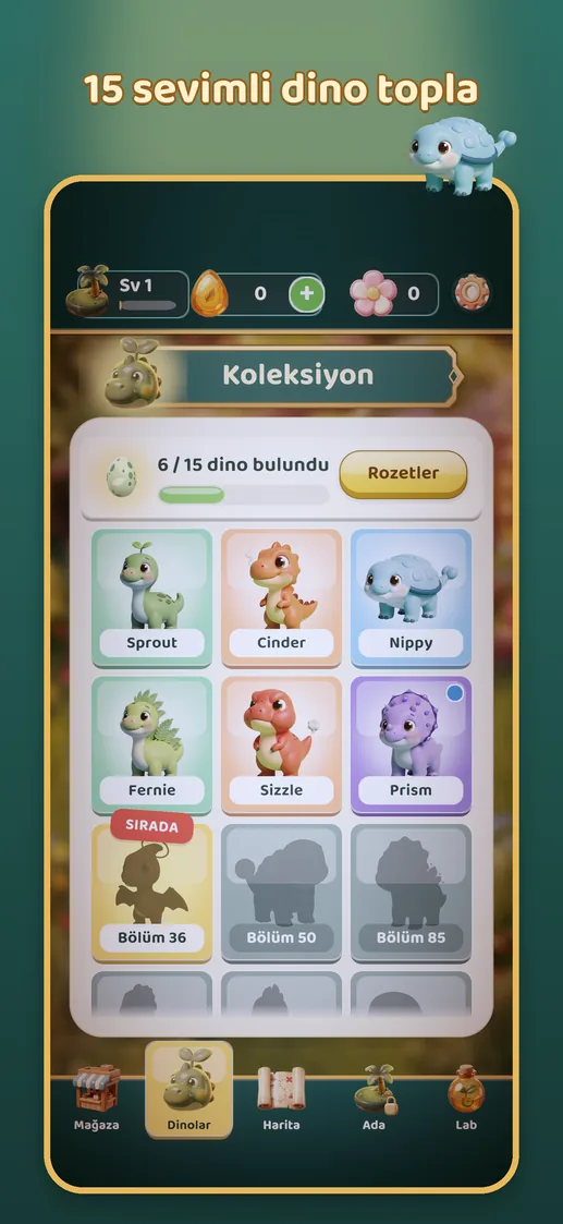 App Store ekranı: 15 sevimli dino topla