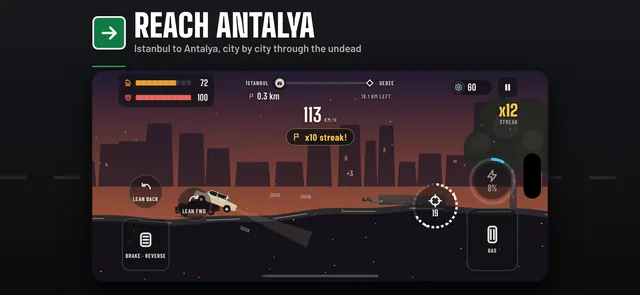 App Store screenshot: Reach Antalya — a zombie road from Istanbul to Antalya, city by city