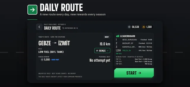 App Store screenshot: Daily route — a new route every day