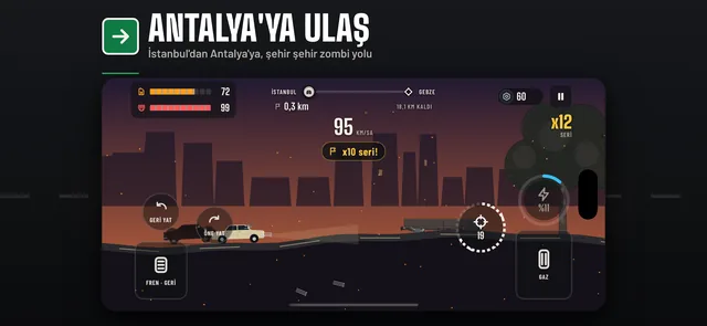 App Store ekranı: Antalya’ya ulaş — İstanbul’dan Antalya’ya, şehir şehir zombi yolu