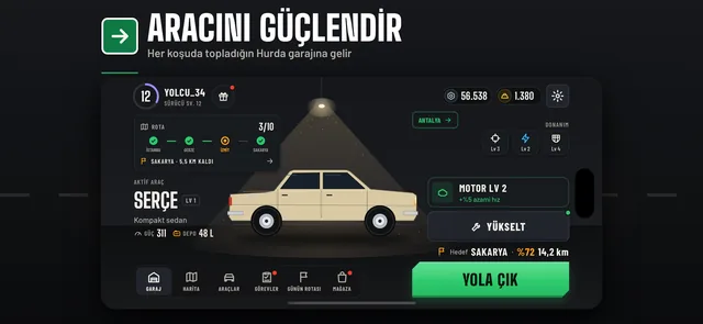 App Store ekranı: Aracını güçlendir — her sürüşte topladığın Hurda garajına gelir