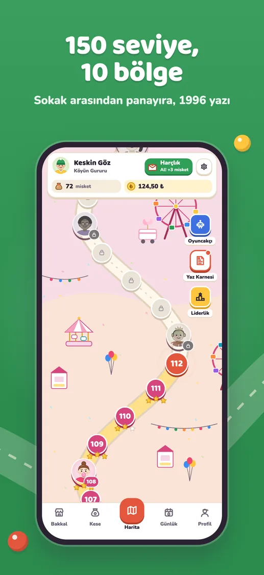 App Store screenshot: 150 levels, 10 regions — from the back street to the fair, summer 1996