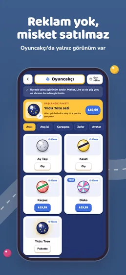 App Store screenshot: No ads, no marbles for sale — the Toy Shop sells looks only